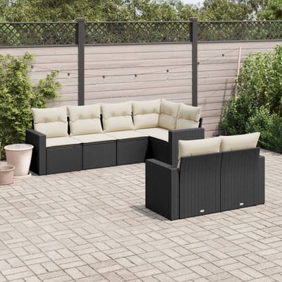 vidaXL - 7-delige - Loungeset - met - kussens - poly - rattan - zwart
