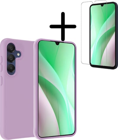 Hoesje Met Screenprotector - Geschikt voor Samsung Galaxy A15 - Sterk & Shockproof - Back Cover - Siliconen Case - Telefoon Hoes - Lila