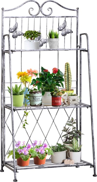 Outsunny Plantenrek opvouwbaar met 3 planken - Plantentrap - Plantenstandaard - Bloemenrek - Zilvergrijs