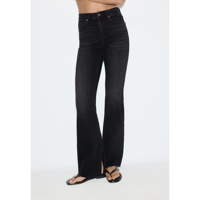 Stradivarius D74 flared split jeans  VERBLEEKTE ZWARTE WASSING 32