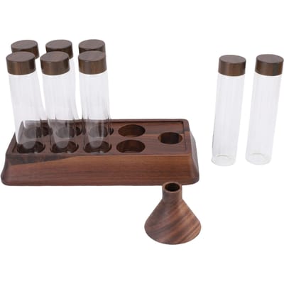 Koffieboon Bewaarbuizen met Walnoothouten Stand Luchtdicht 8 Stuks Buizen Glas Doseren Koffieboon Kelder voor Huis Winkel Bar L