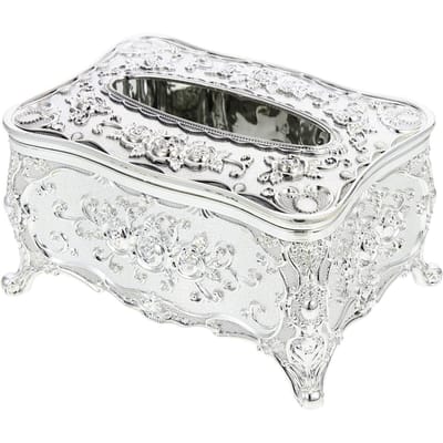 Zilveren Tissuepapierhouder Goud Handdoek Reliëf Doos Retro Decor Desktop Decoratie Dispenser Reizen white