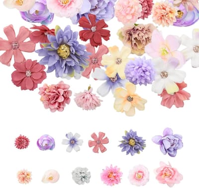 Diverse Kunstbloemen Set van 48 Stuks voor DIY Bruiloft, Haaraccessoires en Thuisdecoratie in Realistische Kleuren