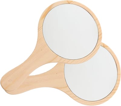 Houten Handspiegel - Make-up Spiegel - Dagelijkse Verzorging - Natuurlijk Houten Frame - 2 Stuks 29.5cm - Beige