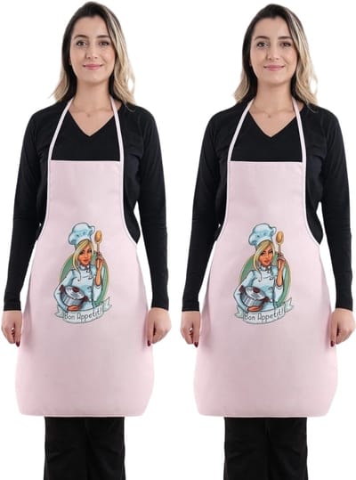 Best Friends Keukenschort Set – Bon Appetit - Roze - 50x70 cm - Keukenschorten 2 Delige Set - Waterdichte - Keukenschort Dames