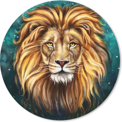 Muismat rond 20x20 cm - Mousepad Leeuw - Schilderij - Sterrenhemel - Ronde muismatten