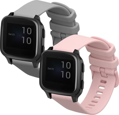 kwmobile 2x horlogebandjes geschikt voor Garmin Venu Sq 2 Music / Sq 2 / Vivoactive 6 / Vivoactive 5 bandje - Smartwatch bandjes van TPU - Activity tracker horloge band in grijs / oudroze