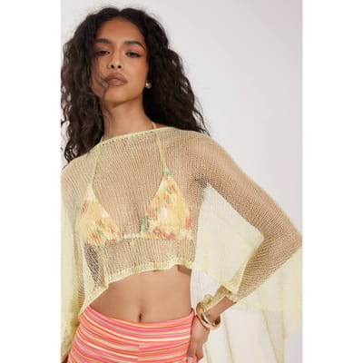 boohoo Dames Lichtgewicht Gebreide Gehaakte Cape | Pistache | Maat: Small