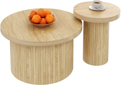 Salontafel Set van 2 - Bijzettafels / Nesttafels - Rond - 66x66x40 & 40x40x46 cm - Moderne Bijzettafels - Geschikt voor de woonkamer, slaapkamer - Natuurlijke houtkleur