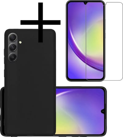 Hoesje - Met Screenprotector - Geschikt voor Samsung Galaxy A34 - Sterk & Shockproof - Back Cover - Siliconen Case - Telefoon Hoes - Zwart