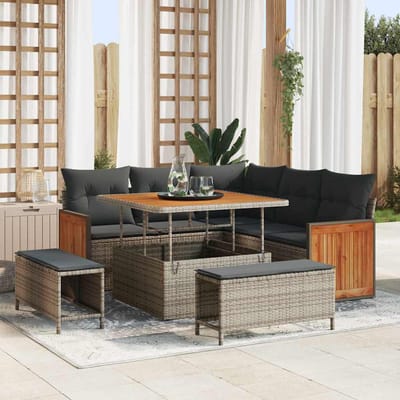 vidaXL - Tuinbank - Set - 9 - st - 8-Aantal - zitplaatsen - Grijs - poly - rattan