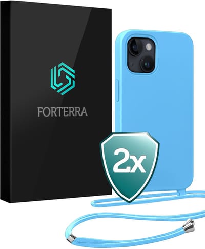 Hoesje Geschikt voor iPhone 13 Mini Case Siliconen Hoes Met Koord - Hoes Geschikt voor iPhone 13 Mini Met Telefoonkoord Hoesje Backcover - Lichtblauw - 2 PACK