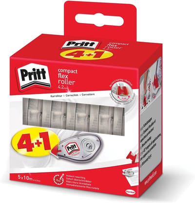 SnelShoppen - Correctieroller Compact Flex 4,2 mm x 10 m - 4 + 1 GRATIS - Direct Overschrijfbaar - Flexibele Punt - Perfect voor Thuis, School en Kant