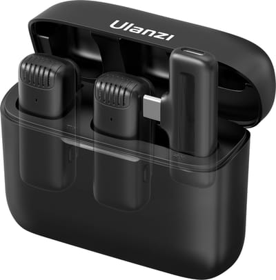 Ulanzi J12 Draadloze smartphone microfoon - USB-C - 2 stuks - Lavalier met oplaadbox - Voor o.a. iPhone 15, 16, 17, OnePlus, Oppo en Samsung - Microfoon voor telefoon / tablet - Plug & Play - Zwart