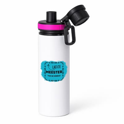 Hacebo® - liefste meester van de wereld waterfles met draaidop roze - Meester - de liefste meester - verjaardag - cadeautje voor meester - meester artikelen - kado - geschenk - water fles - 850ML