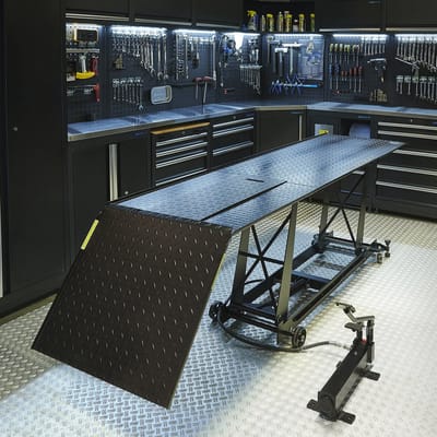 Datona® Motorheftafel hydropneumatisch met inrijklem en spanband - Zwart
