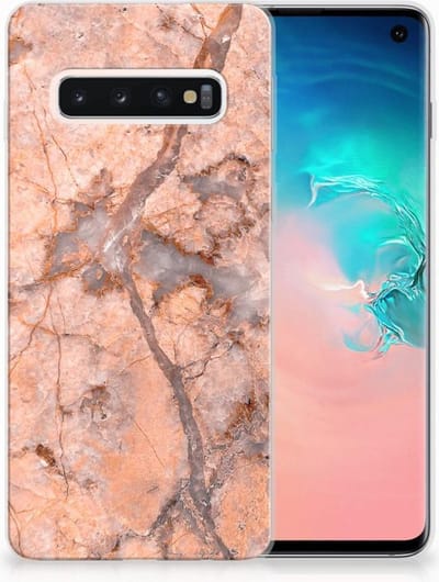 TPU Hoesje voor Samsung Galaxy S10 TPU Siliconen Hoesje Marmer Oranje