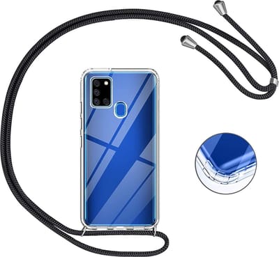 Hoesje Geschikt Voor Samsung Galaxy A21s Hoesje transparant silicone met Koord - Galaxy A21s Koord hoesje draagkoord TPU backcover - Zwart