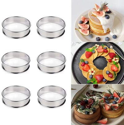 6 Stuks Taartringen - Anti-aanbak mousse ring cakevorm - Ronde Bakvormen van Roestvrijstaal met Dubbele Krulrand - Geschikt voor Taarten, Gebak, Koekjes en Sandwiches（ 8.5*2.5cm ）