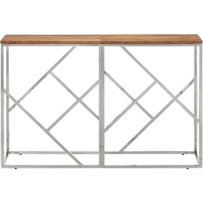 vidaXL - Wandtafel - roestvrij - staal - en - massief - acaciahout - zilverkleurig