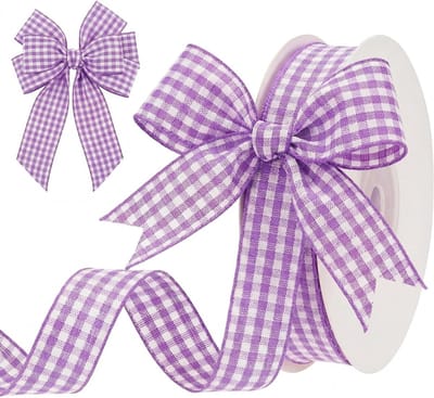 Geblokt Lint voor Bierfeestdecoratie (16 mm X 27 m) Beiers Traditioneel Cadeaulint voor Feestjes en Decoratie (Violet, Wit)