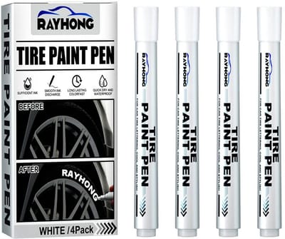 Dailygoody - Witte Markeerstift - Krijtmarker - Waterdicht en kleurvast - 4-pack - Autoband Traceerpen - Geschikt voor rubberen banden - 14 x 7 x 2 cm