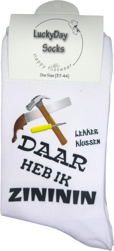 Zininin - Klussen Sokken - Klus - Klusjesman - Klusjesvrouw sokken - Verjaardags cadeau vrouw en man - vrolijke sokken - Valentijns cadeau - grappige sokken - leuke dames en heren sokken - Gereedschap - vaderdag - Socks waar je Happy van wordt - Maat