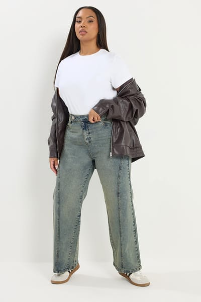 Yours Blauwe Jeans Met Naaddetail En Wijde Pijpen Size 42