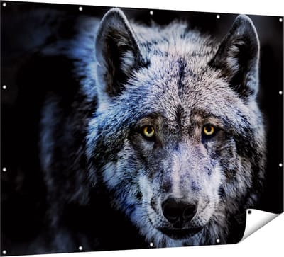 Gards Tuinposter Grijze Wolvenkop - Wolf - 160x120 cm - Tuindoek - Tuindecoratie - Wanddecoratie buiten - Tuinschilderij