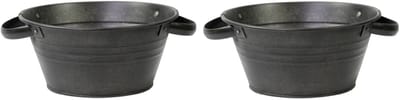 Mega Collections Teil Bloempot/plantenpot - 2x - zink - zwart - rond - D26 x H12.5 cm