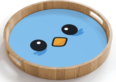 Dienblad rond 40x40 cm - Schootdienblad hout - Vogel - Blauw - Eenvoudig - Borrelplank rechthoek - Plateau houten dienbladen