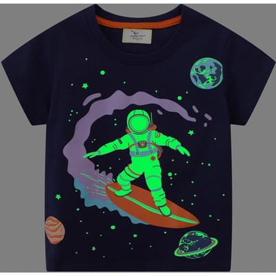 Kinderkleding Nieuwe Zomer Jongens T-shirt Gebreid Cartoon Lichtgevende Ruimteman Kortemouw T-shirt 110CM gray