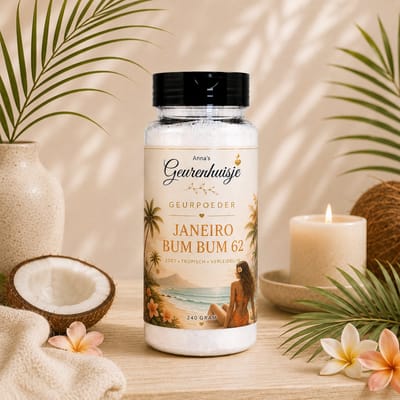 Anna's Geurenhuisje - Geurpoeder Janeiro Bum - Handmade - Bekende Wellness geur - Voor Tapijt, Bank, Auto, Camper, Caravan & Stofzuiger - 240 gram - dierproefvrij - verfrissend - langdurige geurafgifte