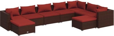 vidaXL - 9-delige - Loungeset - met - kussens - poly - rattan - bruin