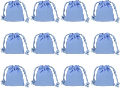Famanu – 100% katoen herbruikbare trekkoordzakken - 3x4 inch 12-pack multifunctionele wasbare katoenen stofzakken - bagageorganisator - reisbenodigdheden opbergzak - blauw