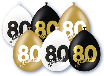 BTH – 80 Jaar Ballonnen – 6 Stuks – Zwart-Wit-Goud – 80 Jaar Verjaardag Celebration Decoratie – Latex Ballonnen