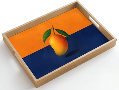 Dienblad hout 50x35 cm - Schootdienblad - Mango - Vlakken - Bladeren - Oranje - Borrelplank rechthoek - Plateau dienbladen