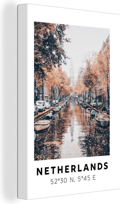 Canvas Schilderij Nederland - Kanaal - Herfst - 20x30 cm - Wanddecoratie