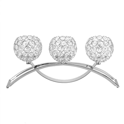 Allecto - Kristallen Kaarsenhouder - Romantisch Diner - Elegante Kandelaar - Zilver - Bruiloft Tafel Centerpiece - Vintage Stijl - Perfect voor F