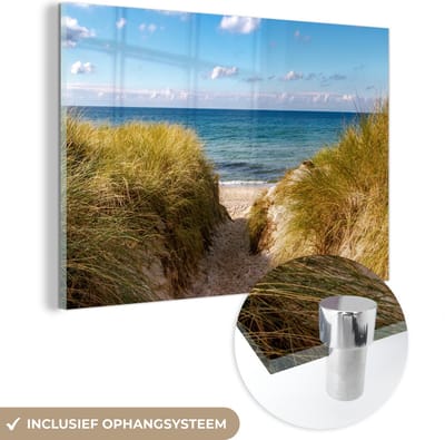 MuchoWow® Glasschilderij 120x80 cm - Schilderij acrylglas - Strand - Wolken - Duitsland - Foto op glas - Muurdecoratie woonkamer - Wanddecoratie slaapkamer - Schilderijen