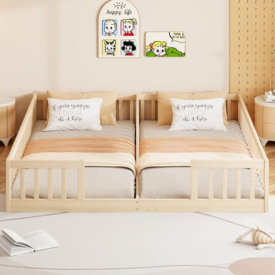 Kinderbed met Rooster, Paneelbed 90 x 200 cm, Zonder Lattenbodem (Zonder Matras), voor Gezinnen met Twee Kinderen, Grenenhout, Minimalistische stijl, Natuur