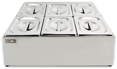 HCB® - Professionele Horeca Bakhouder - 6 x 1/6 GN - RVS / INOX - Incl. gastronorm bakken - Gastronormbak - 40.5x50x20 cm (DxBxH) - 4 kg - 8725