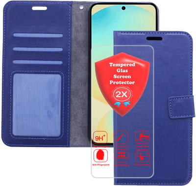 Bookcase Geschikt voor: Samsung Galaxy A36 Blauw - Portemonnee hoesje met 2x Glas Screen protector - Book Cover