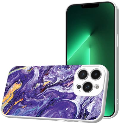 Smartphonica Telefoonhoesje Geschikt voor iPhone 13 Pro met Paars Goud Marmer opdruk - TPU Back Cover Case Purple Gold Marble Design - Wit geschikt voor iPhone 13 Pro