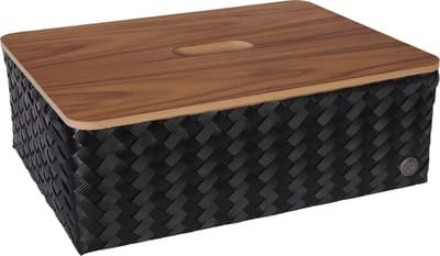 Opbergmand - Rechthoekige mand met deksel - Organizer - Woonkamer - Kinderkamer - Badkamer - Babykamer - Duurzaam & handgevlochten - Handed By Optimum met deksel - zwart - black