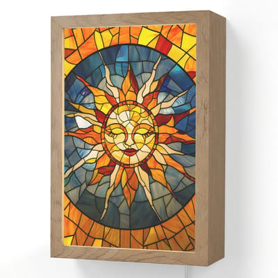 Wandlamp 20x30 cm - Oplaadbaar - Mozaïek - Zon - Geel - Cirkel - Wandlampen binnen woonkamer - Slaapkamer lamp met kabel - Decoratieve nachtlamp - Vloerlamp snoer