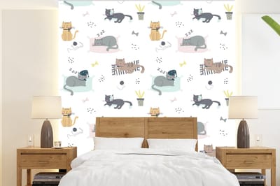 Behang - Fotobehang Katten - Huisdieren - Patronen - Breedte 220 cm x hoogte 240 cm