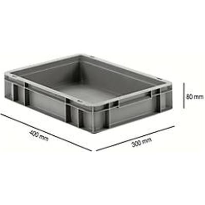 Stapelbak EF 4080 - polypropeen - L 400 x B 300 x H 80 mm - 7,4 L - bodemgreep - grijs
