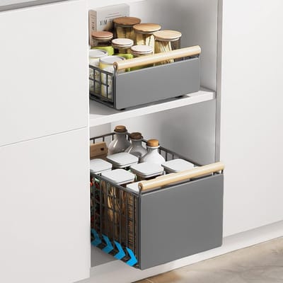 Vouwbare Uittrekbare Keukenorganizer met Houten Handvat, Inklapbare Opbergoplossing voor Keuken, Kast en Lades, 2 Stuks (Groen)