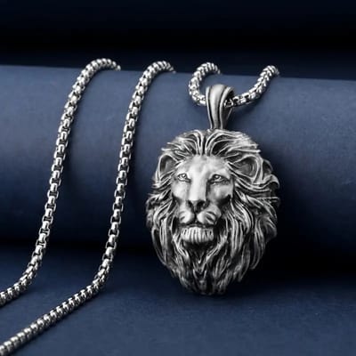 Livano Ketting - Heren - Staal - Nep zilver - Met Hanger - Leeuw